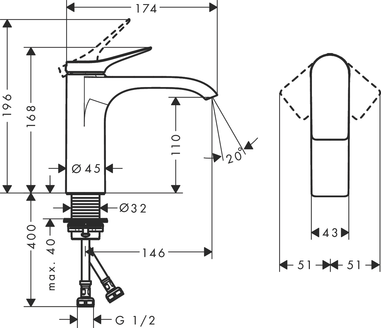 Tap Basin Mixer Extended Hansgrohe Vivenis 110 Chrome PlumbIt Online