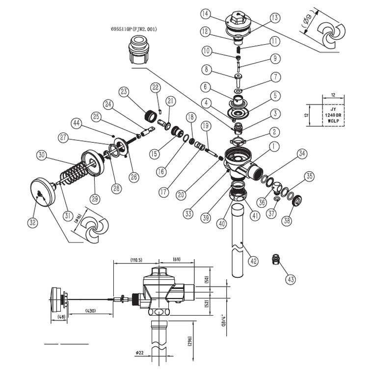 Valve Flush Cobra Flushmaster Junior FJ8102 Concealed for Urinal