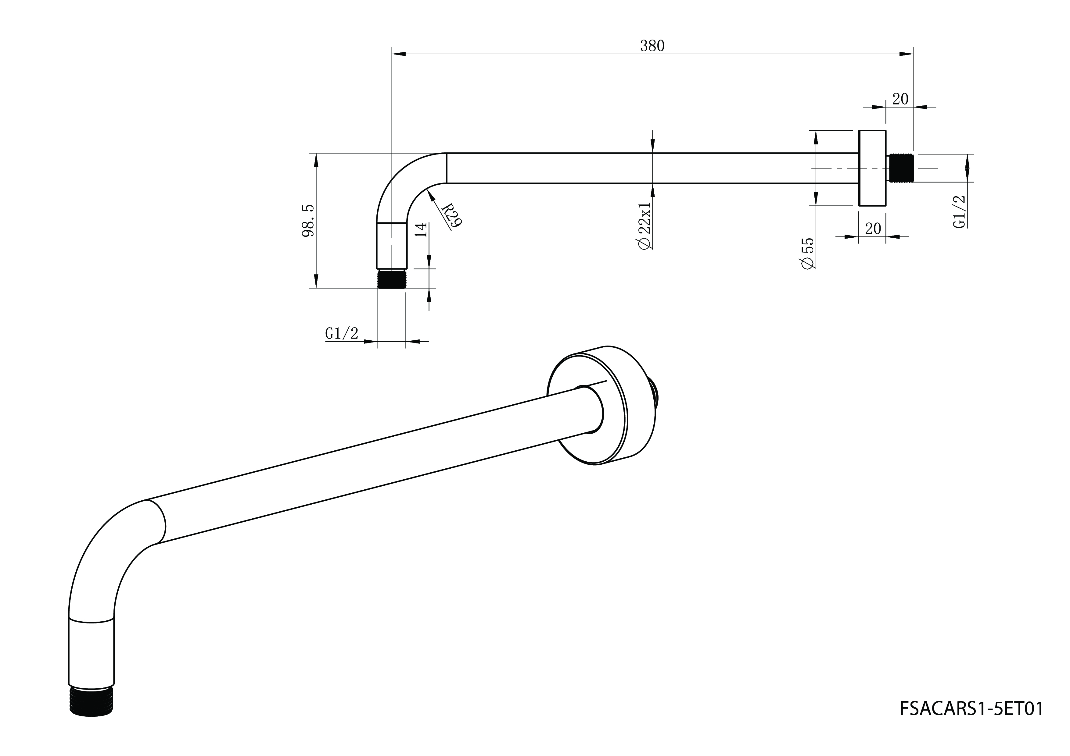 Shower Arm Wall Mount Cobra Seine Ebony 300mm Matt Black | Plumb-It Online